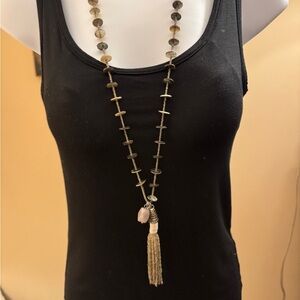 NWOT Chicos taupe/tan/silver beaded shell necklace